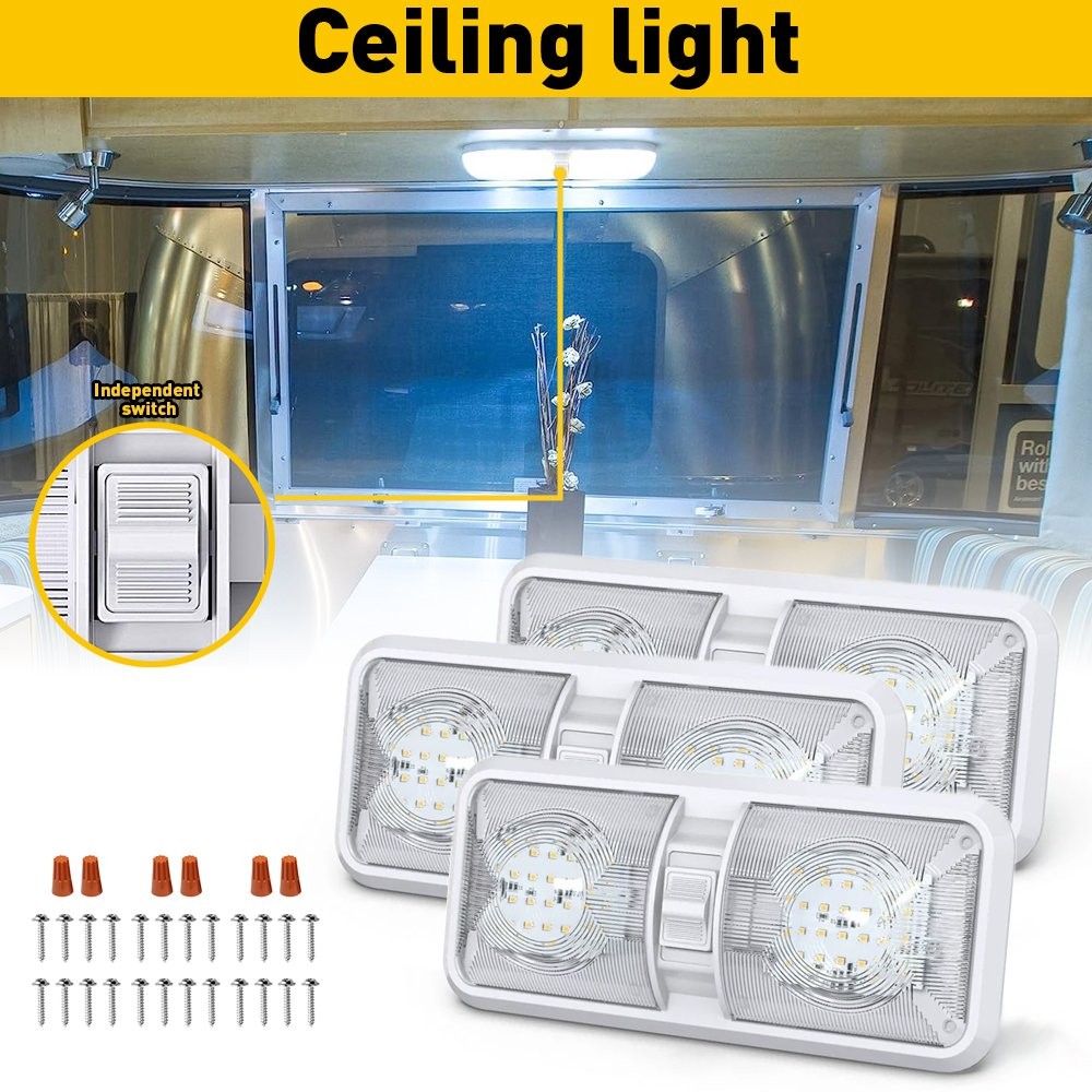 3PCS 12V LED RV Ceiling Interior Boat Light Camper Trailer Double Dome Frost