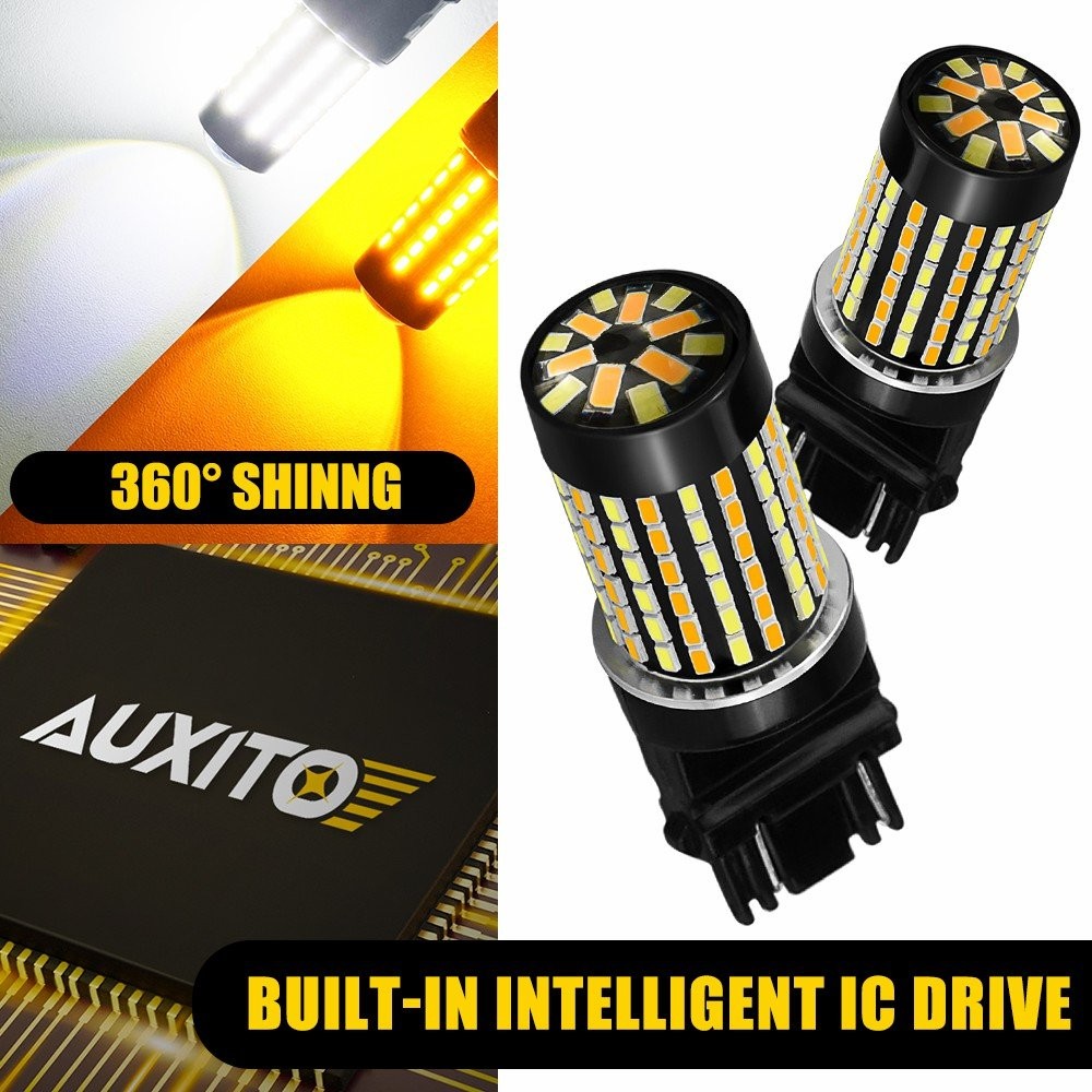 3157 LED DRL Turn Signal Parking Light Bulbs Canbus Dual Color White Yellow 2PCS