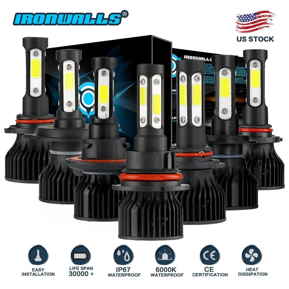 4 Sides LED Headlight Kit Fog Light Bulbs H11 9006 9005 9012 H13 9007 9004 9145