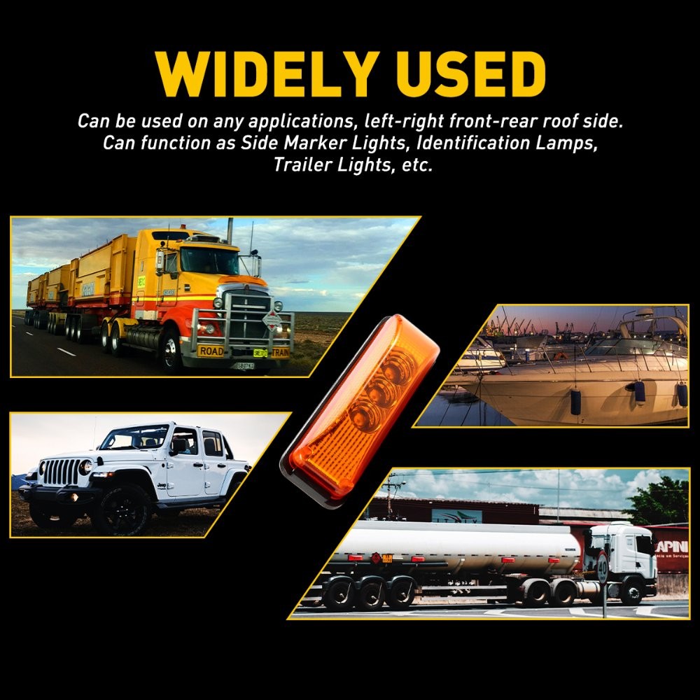 4pc Amber 3 LED Side Marker Clearance Light Waterproof Trailer Truck 12V 24V