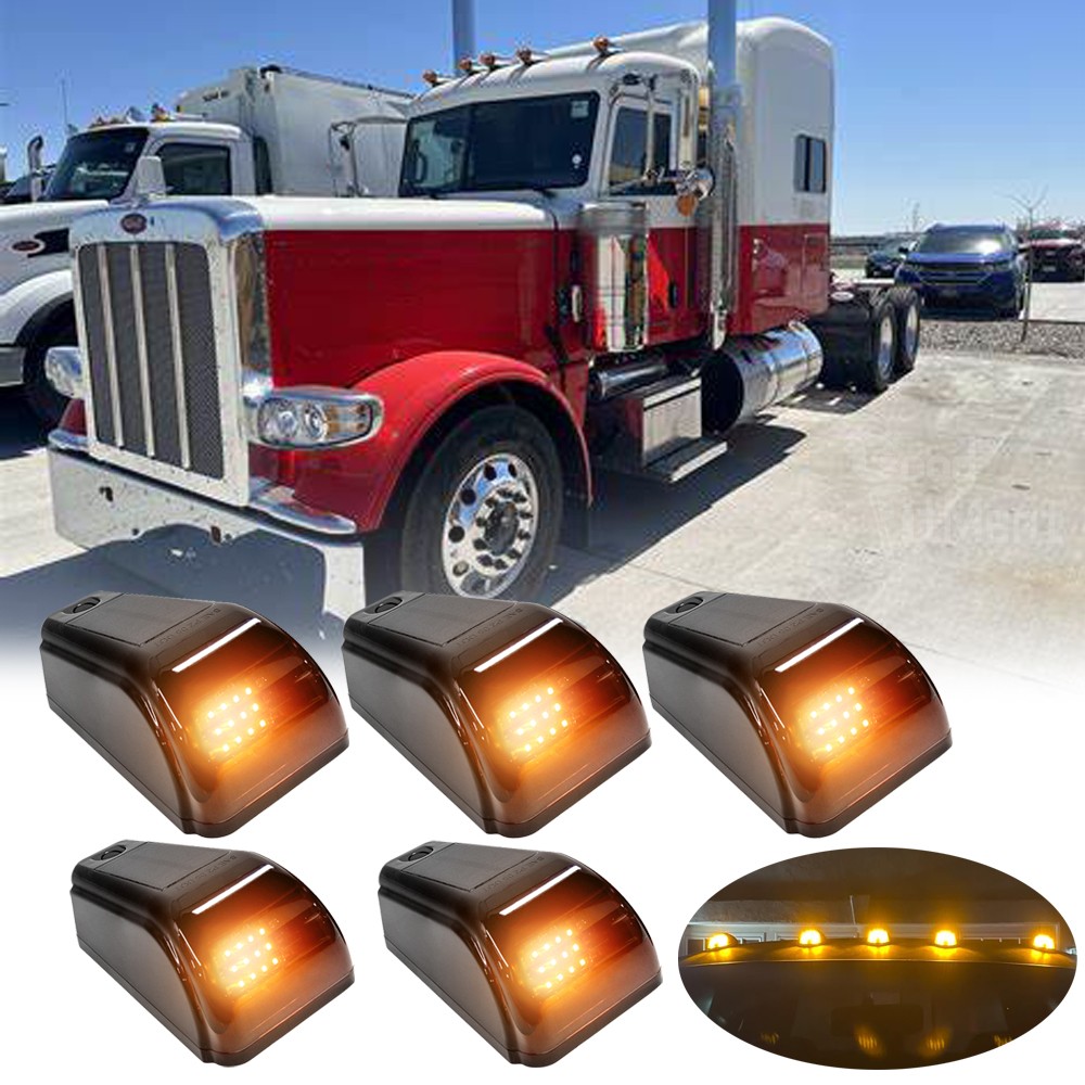 5X LED Cab Lights Solar Powered Wireless Amber Marker For Peterbilt 326 379 389