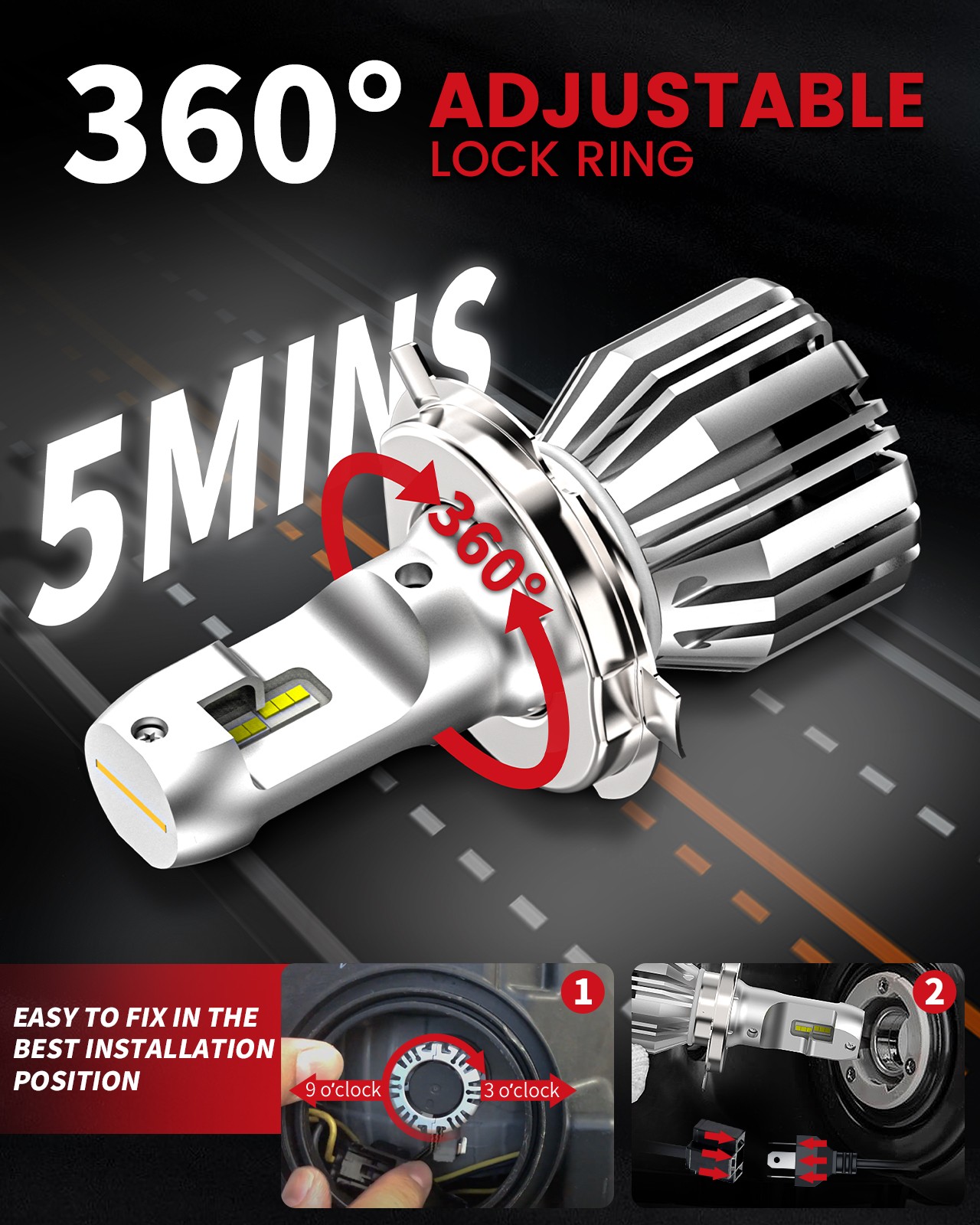9003 HB2 H4 LED Headlight Bulbs Kit High Low Beam Mini Size Super White 5000LM