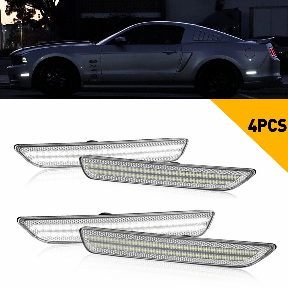 For 2010-14 Ford Mustang LED White Side Marker Light Clear Lens Front Rear 4pcs