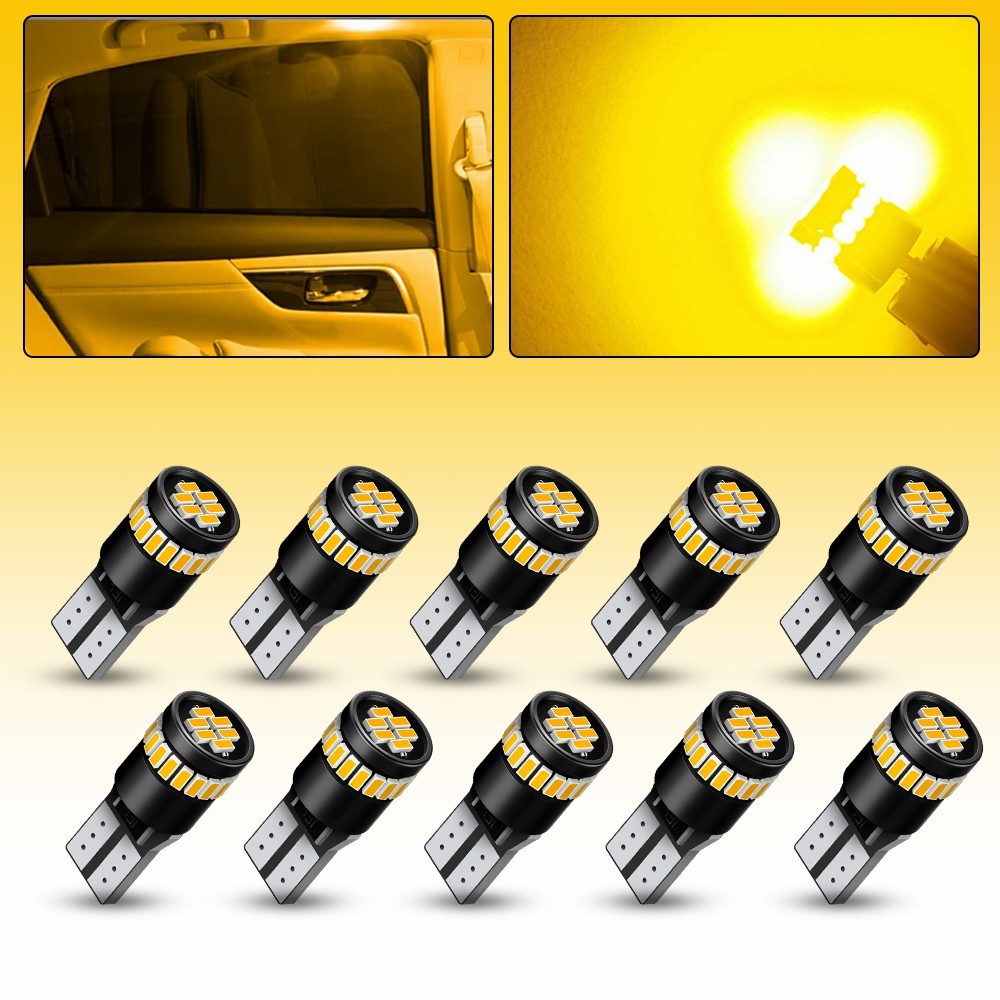 10-100PCS AUXITO Amber Yellow 168 194 921 T10 License Side Marker Light LED Bulb