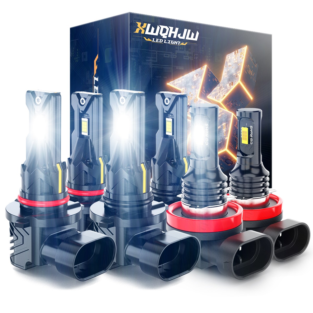 XWQHJW 9005+9006 H11 LED Combo Mini Headlights Bulb Kit Hi-Low Beam 8000K 160W