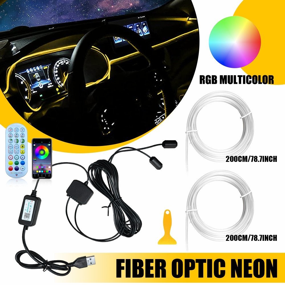 Interior Lamp APP RF Control LED Neon Light Trim Glow Optic Fiber Strip RGB EXC