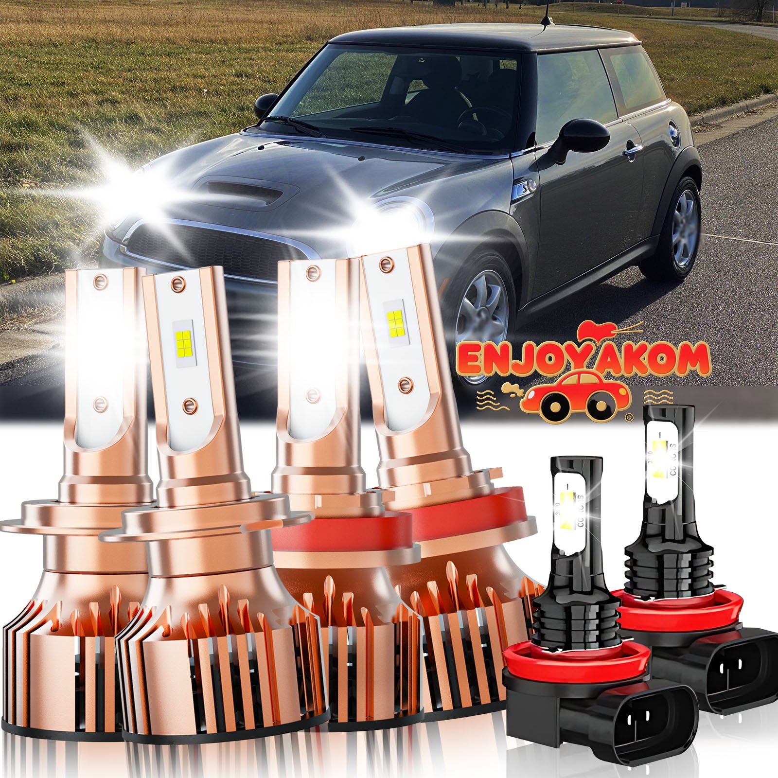 For Mini Cooper 2003-2004 6Pcs LED Headlight Kit High Low Beam Fog Light Bulbs