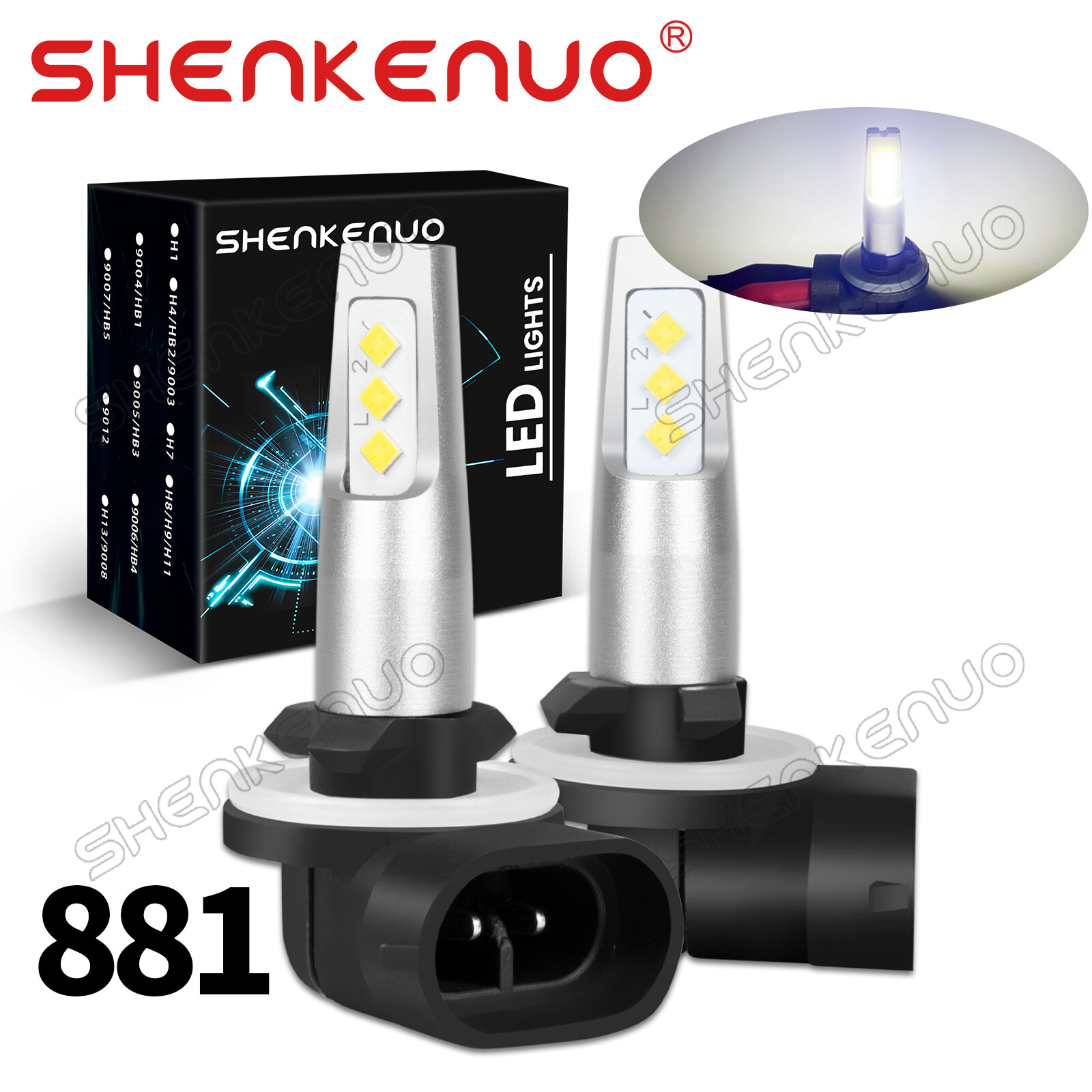 881 H27W/2 LED Headlight Zero Bulb 4000LM 40W Daytime Running Light Bulb White