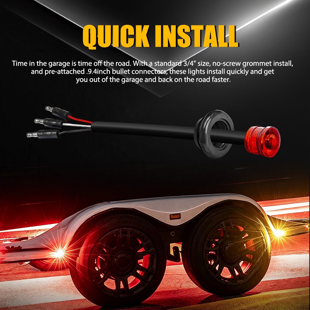 3/4″ Round Red LED 50000 Hours Lifespan Side Running Marker Lamps 12V 20Pcs New