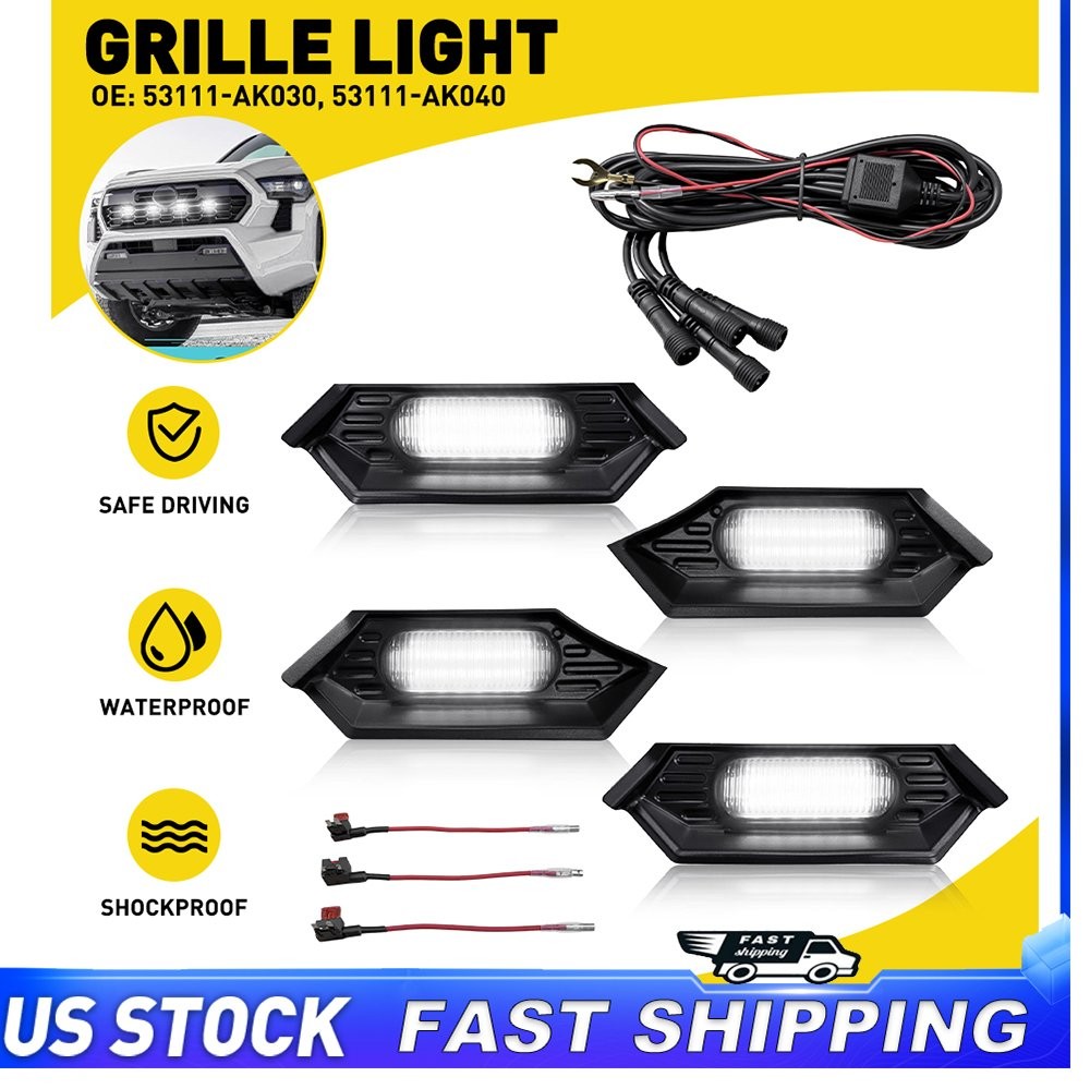 LED Light Front Bumper Grille White Lamp For 2024 2025 Toyota Tacoma TR D Smoked