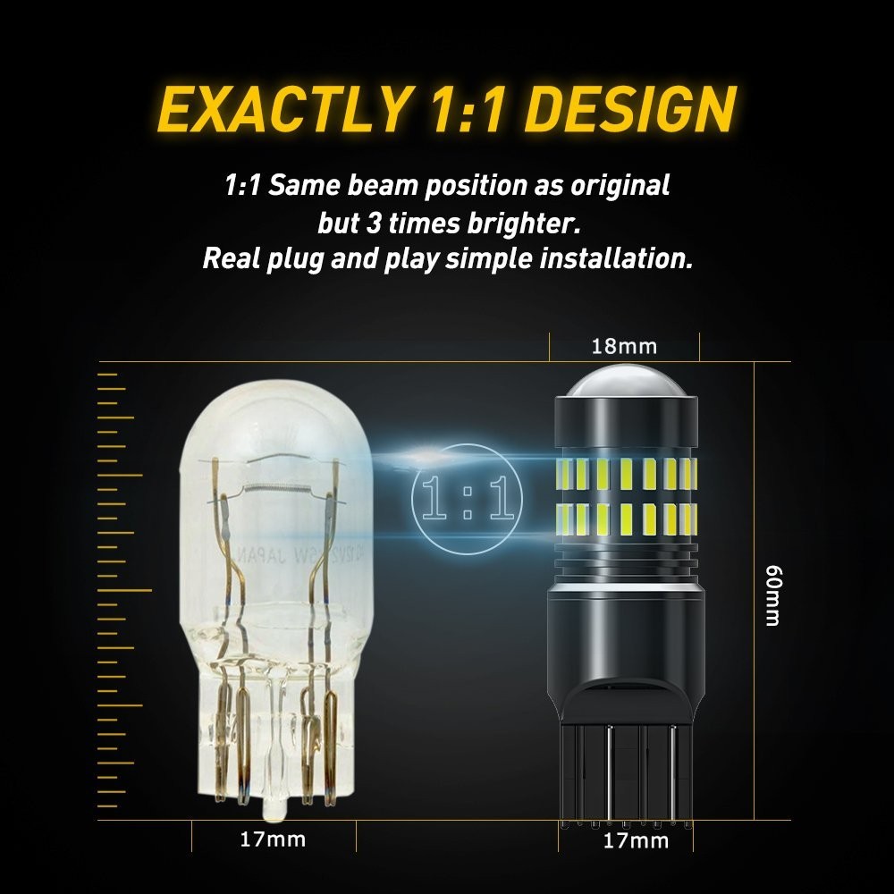2pcs 7443 7440 7444 LED White Reverse Stop Break Turn Signal Parking Light Bulbs