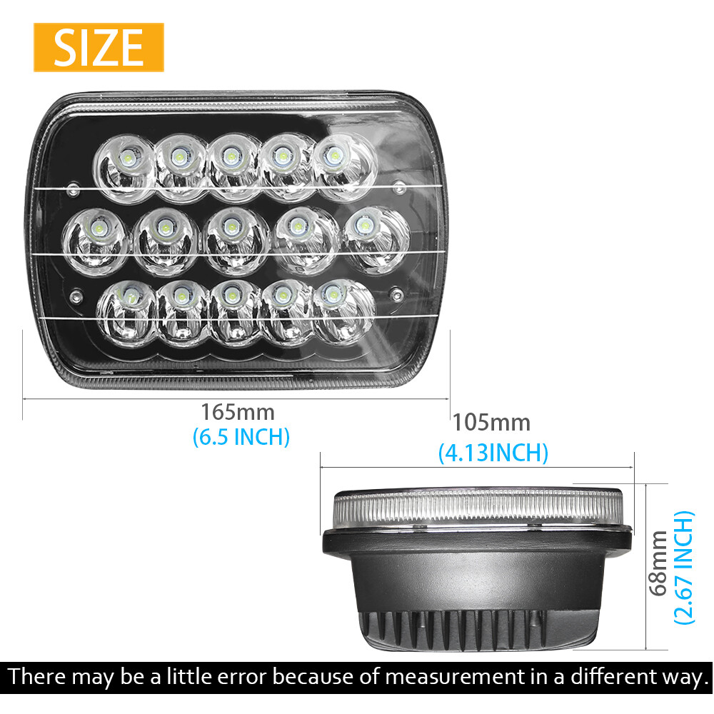 5X7 7×6 LED Headlight Hi/Lo For 1986-1995 Jeep Wrangler YJ 1984-2001 Cherokee XJ