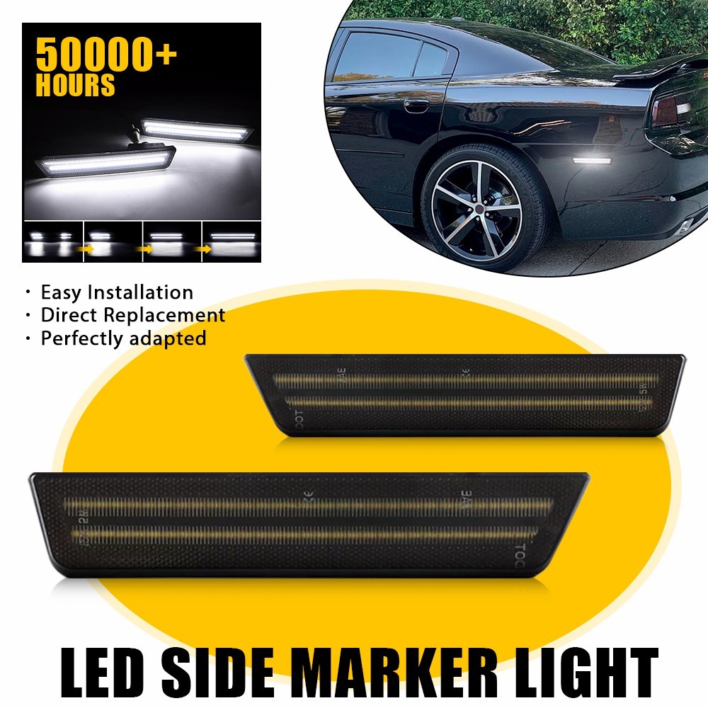Cold White LED Rear Side Bumper Marker Signal Lamps For Dodge 08-14 Challenger A