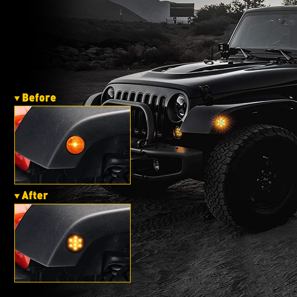 For 2007-2018 Jeep Wrangler Jk LED Side Marker Light Front Fender Flares Lamp 2x