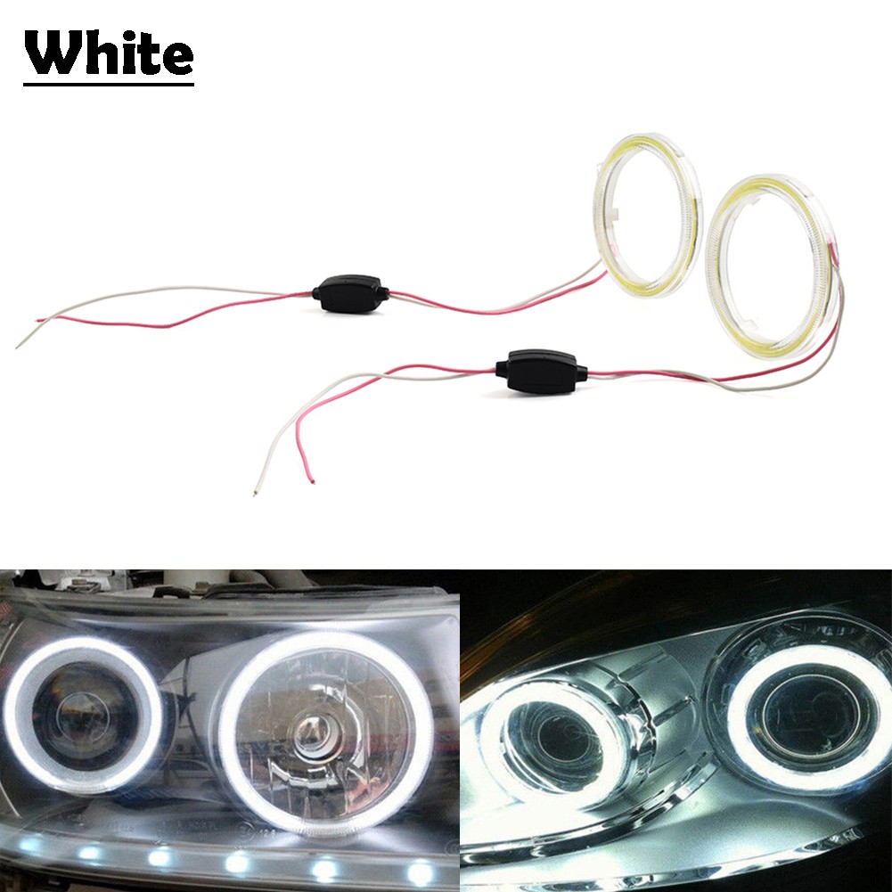 12V LED DRL Fog Headlights COB Angel Eyes Halo Ring White Light 70MM Car Auto