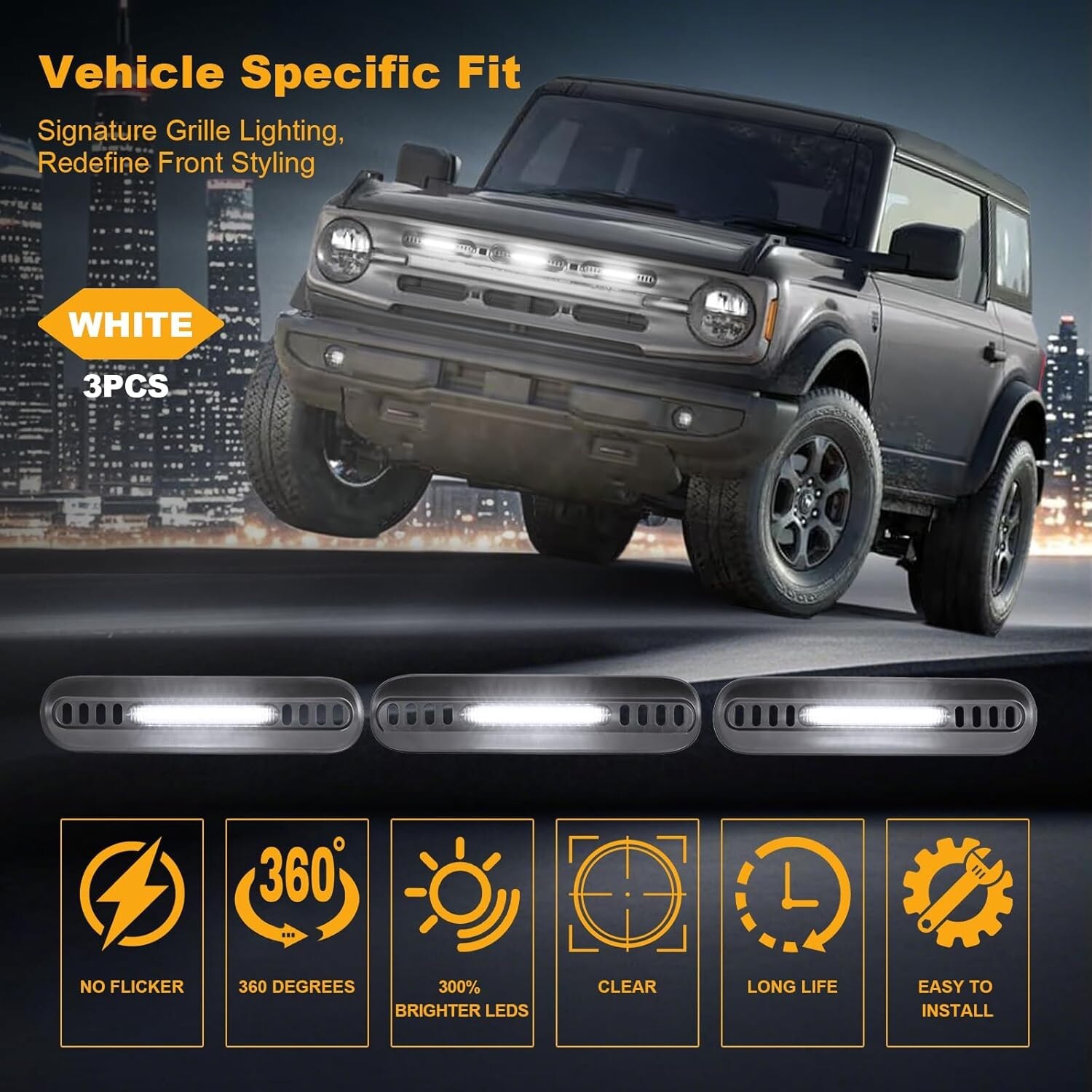 LED Grille Lights for 2021-2024 Ford Bronco Big Bend Outer Bank Accessories