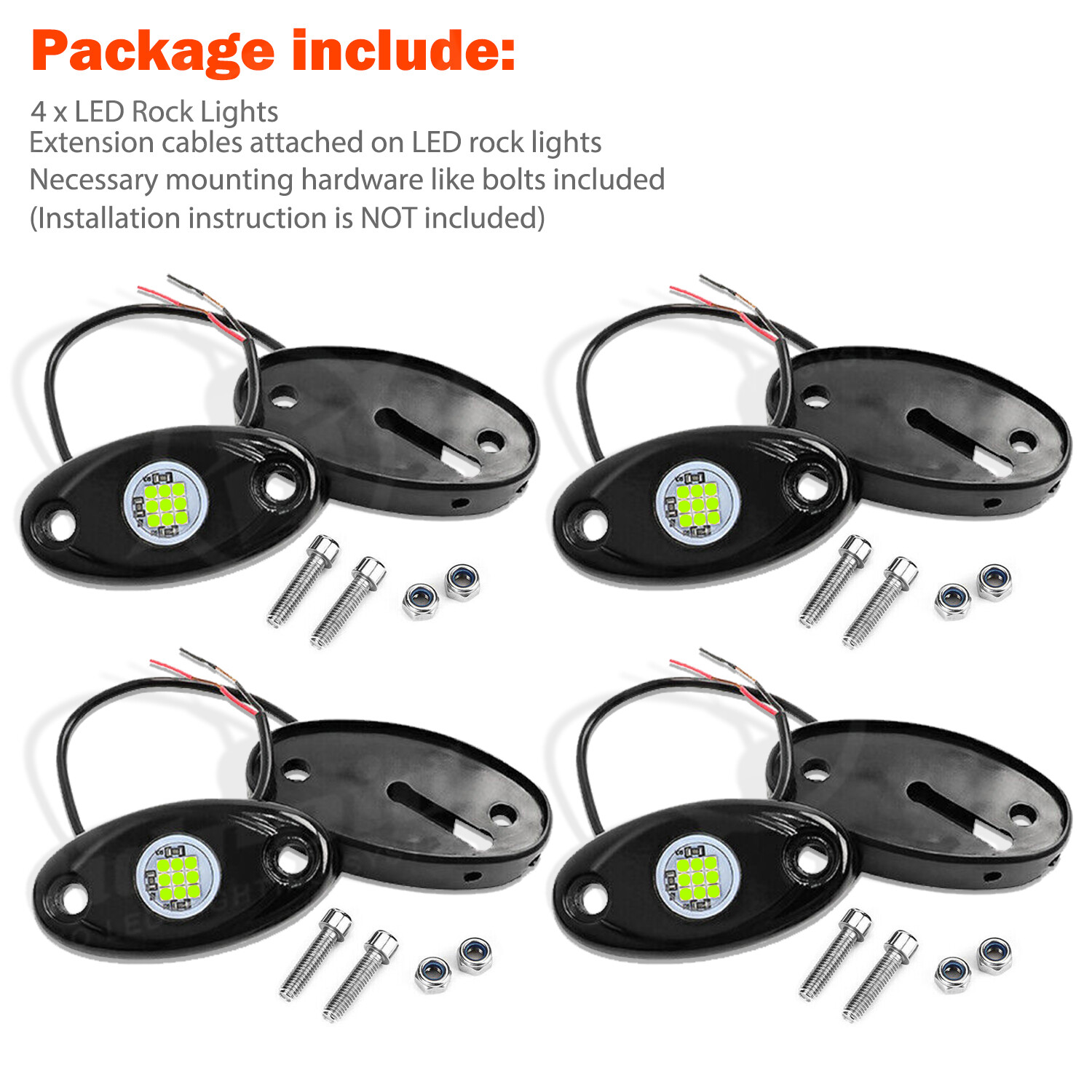 4X Green LED Rock Lights Underbody Glow Pods for Harley Honda Yamaha Motorcycle