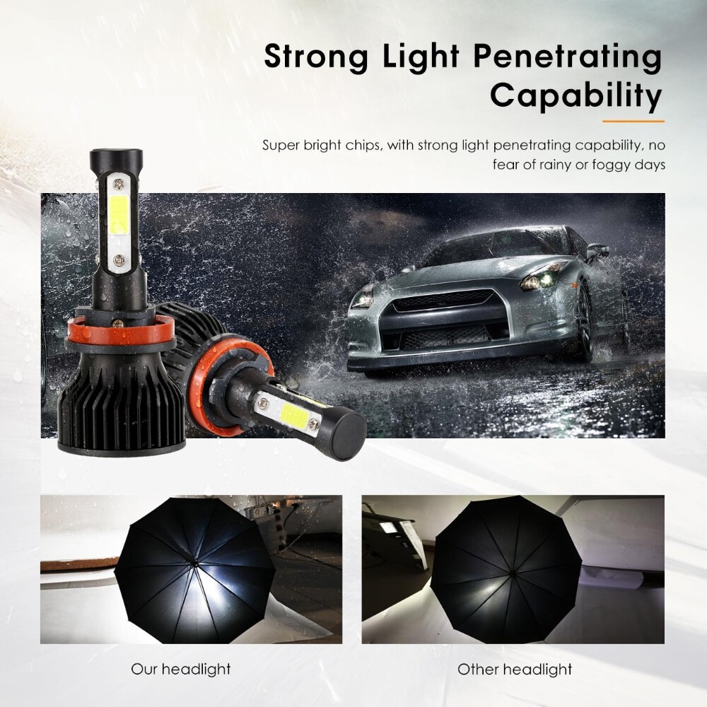 IRONWALLS 4-sides H11 LED Headlight Low Beam Bulbs Kit Super Bright White Power