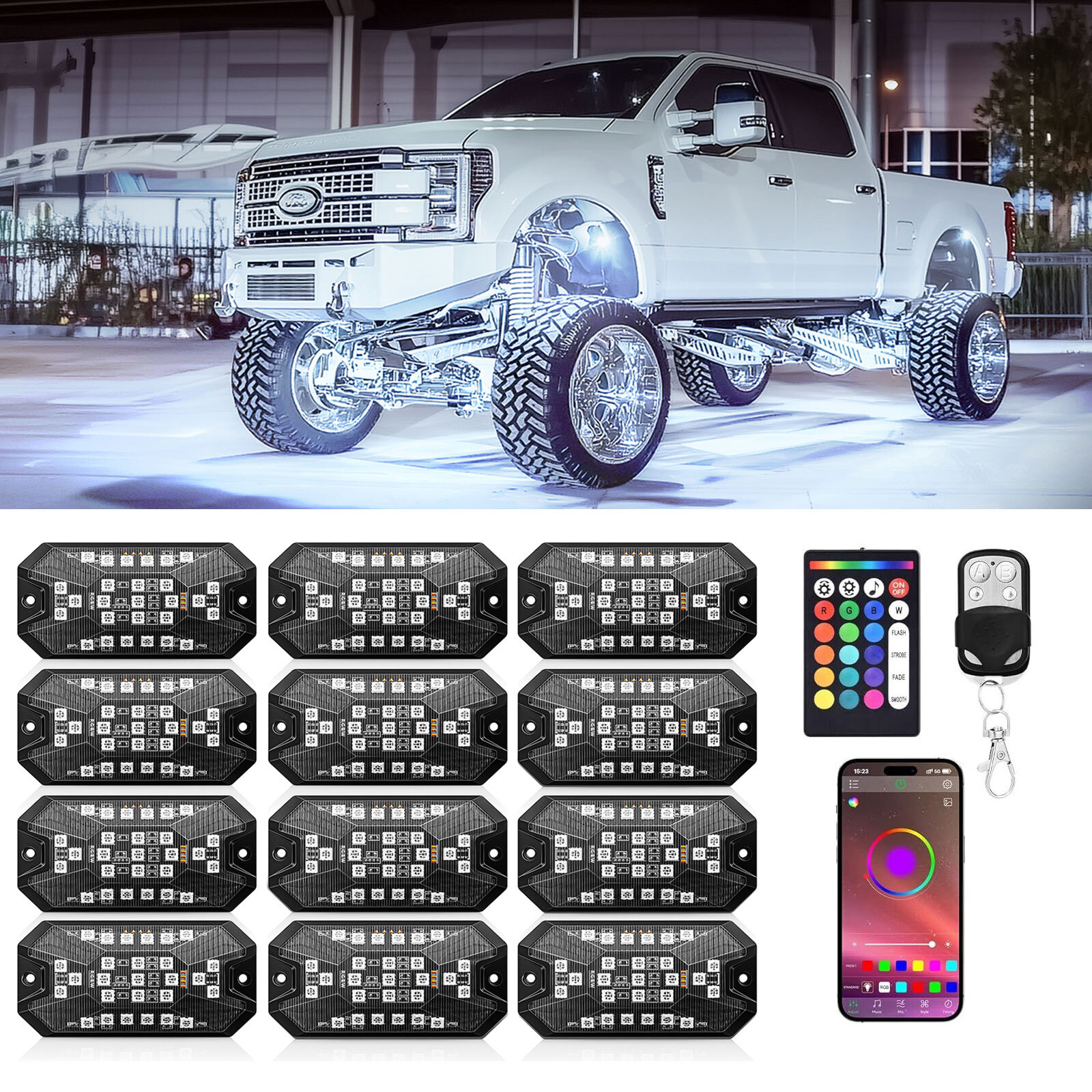 8 Pods Five Side RGBW LED Rock Lights, Underglow Wheel Well Lights Kit for Truck