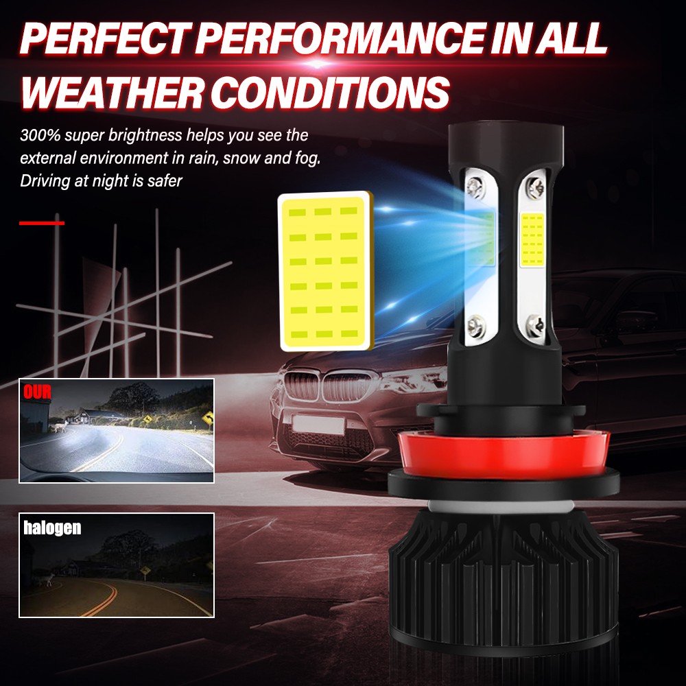 MINI 9005+H11 Combo LED Headlight Bulbs Kit Hi Lo Beam 6000K White 450W 38000LM