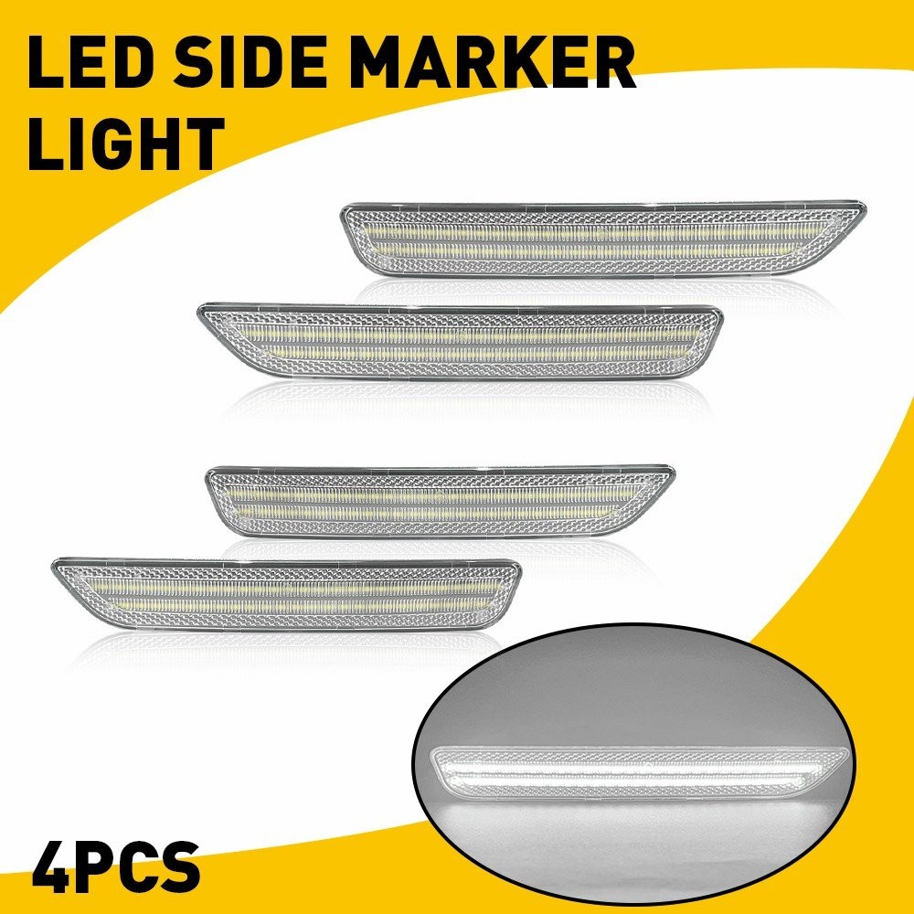 For 2010-14 Ford Mustang LED White Side Marker Light Clear Lens Front Rear 4pcs