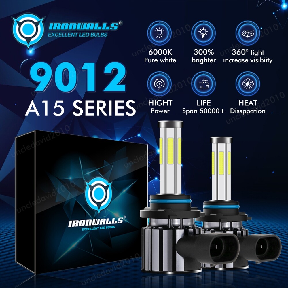 6-sides 9012 HIR2 LED Headlight Bulbs High Low Beam Super Bright 6000K 1800000LM