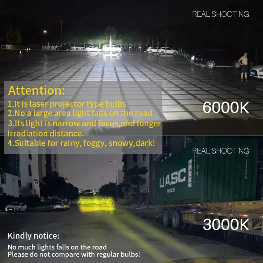 2PCS 9005 HB3 LED Laser Headlights Bulb White Projector Auto Fog Light 6000K 26W
