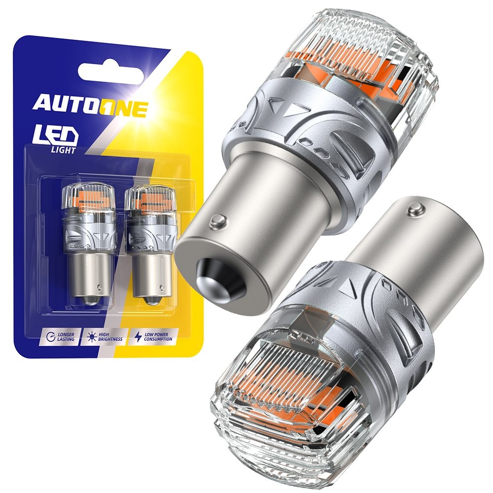 Pair 1156 Amber LED Turn Tail Signal Light Bulb Error Free SMD Silver BRS Bright