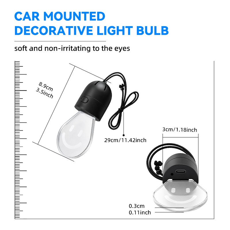 Car Hanging Bulb Light Smile LED Rearview Mirror Pendant Ambient Lamp AmberWhite
