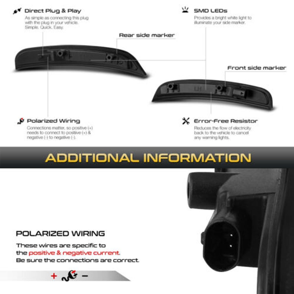 4x Smoke LED Side Marker Lights For 15-23 Dodge Charger R/T Scat Pack SXT GT SRT