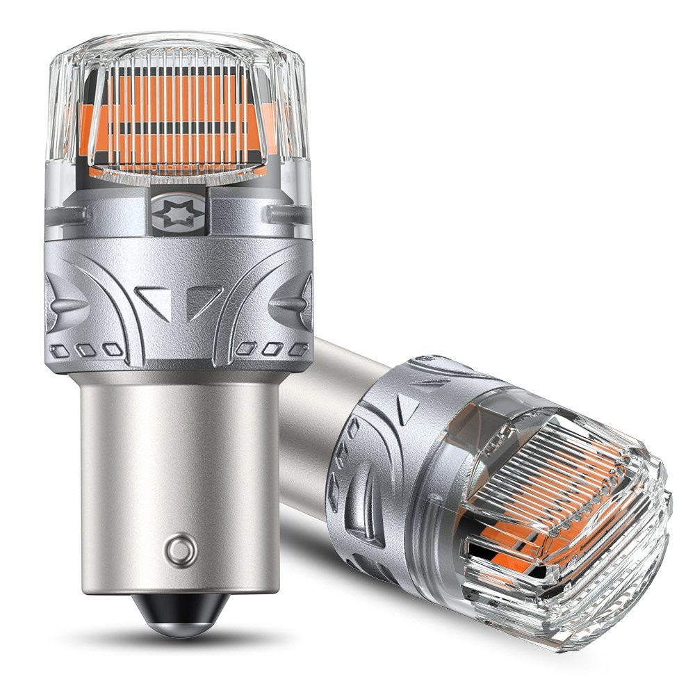 Pair 1156 Amber LED Turn Tail Signal Light Bulb Error Free SMD Silver BRS Bright