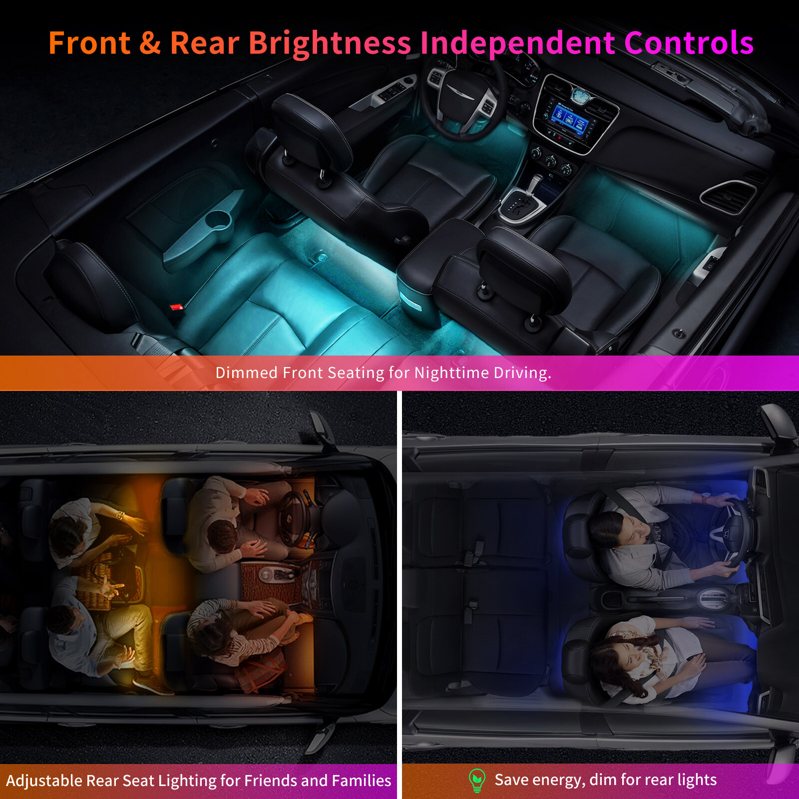 ATOTO Car 160 LED RGB Light Smart Interior Light w App Control,DIY 21 Music Mode
