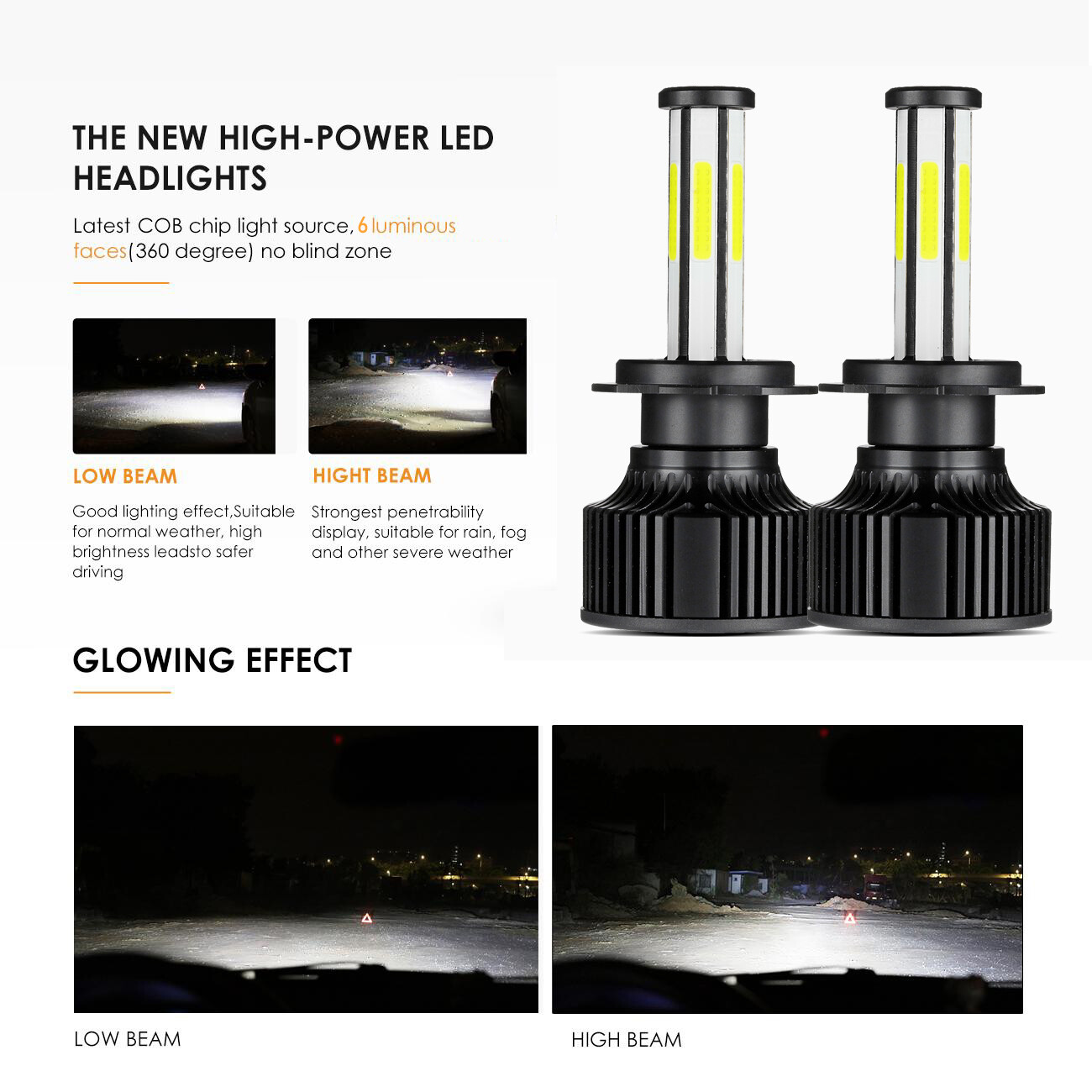 4/6/8 Sides H7 LED Headlight Bulbs Kit High or Low Beam Super Bright White 6000K