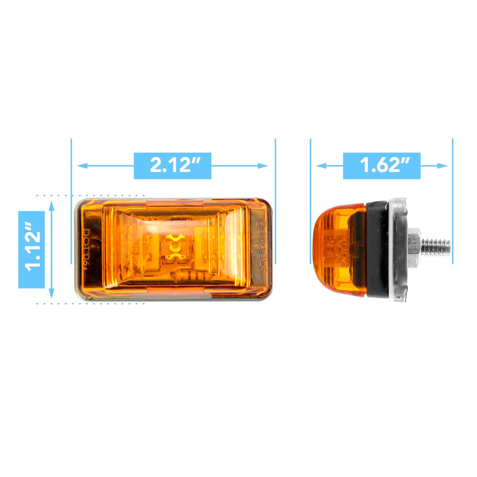 5Pcs 2×1 Square Amber LED Marker Light 3 Diodes Stud Mount Waterproof Clear