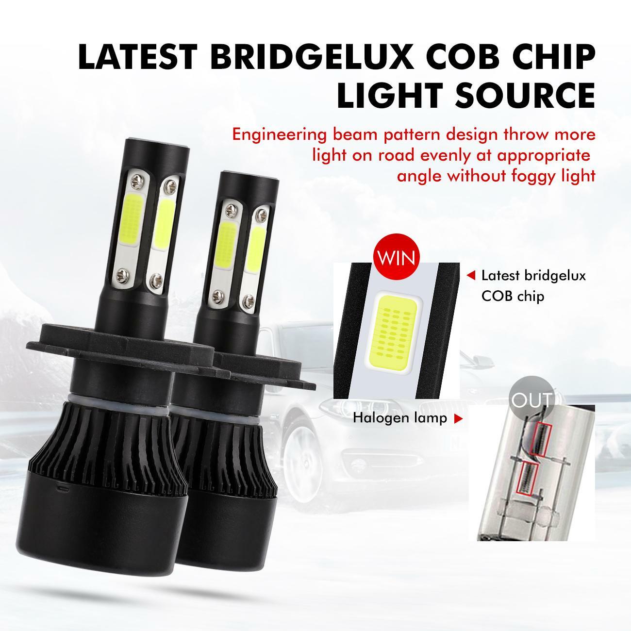 4 Sides H4 HB2 9003 LED Headlight Kit High Low Beam Bulbs 6000K+Canbus Adapter