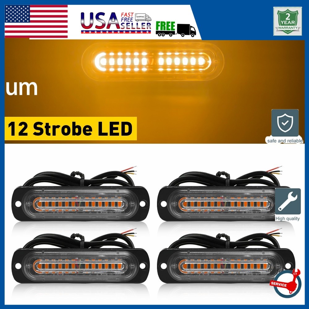 4X Amber LED Tow Truck Grill Brighter Strobe Lights Bar Caution 12V-24V