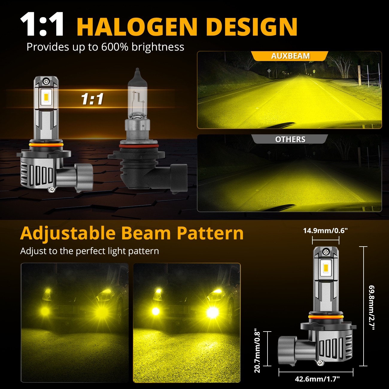 AUXBEAM 9005 9006 LED Headlight Bulb High/Low Beam White/Yellow Super Bright 2/4