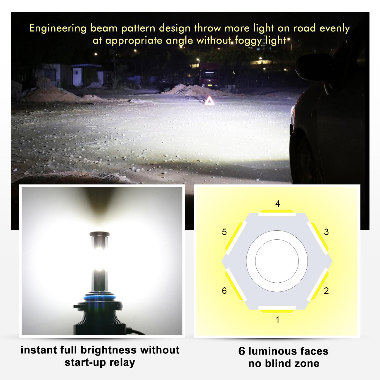 2/4/6/8 Sides HB4 9006 LED Headlight Bulbs Low Beam Super Bright 6000K White 2x