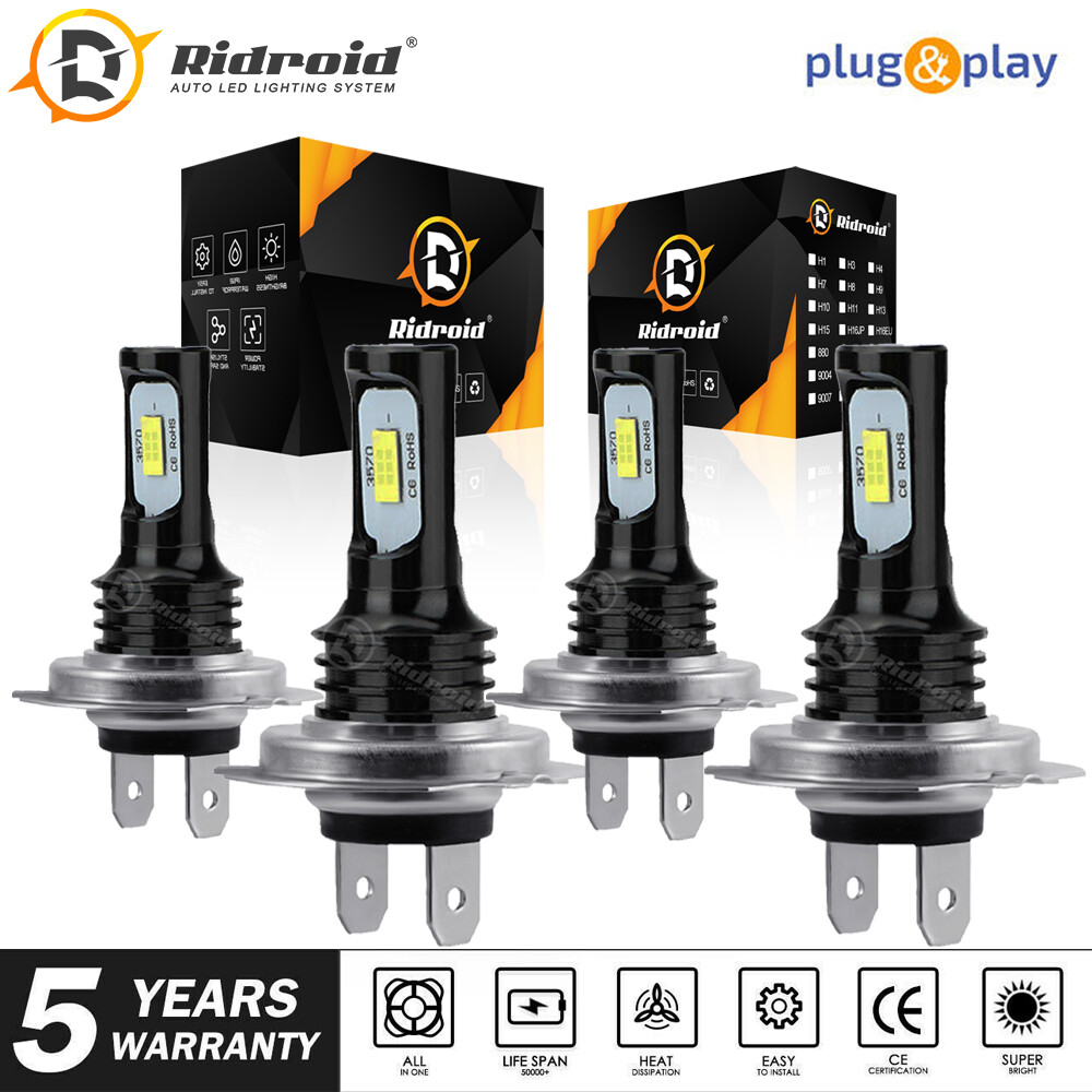 4Pcs H7 LED Headlight Combo Bulbs Kit High + Low Beam 6500K Super White Bright