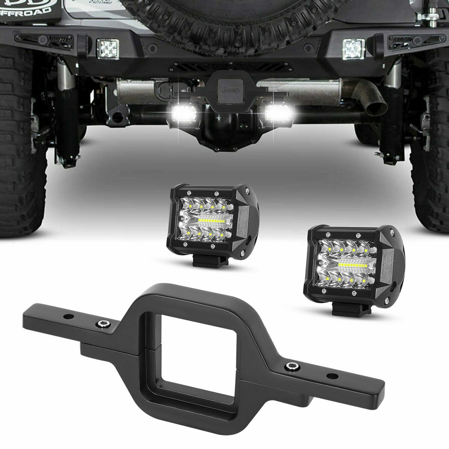 4″ COMBO LED Work Light Pods Backup Reverse For Truck+Tow Hitch Mounting Bracket