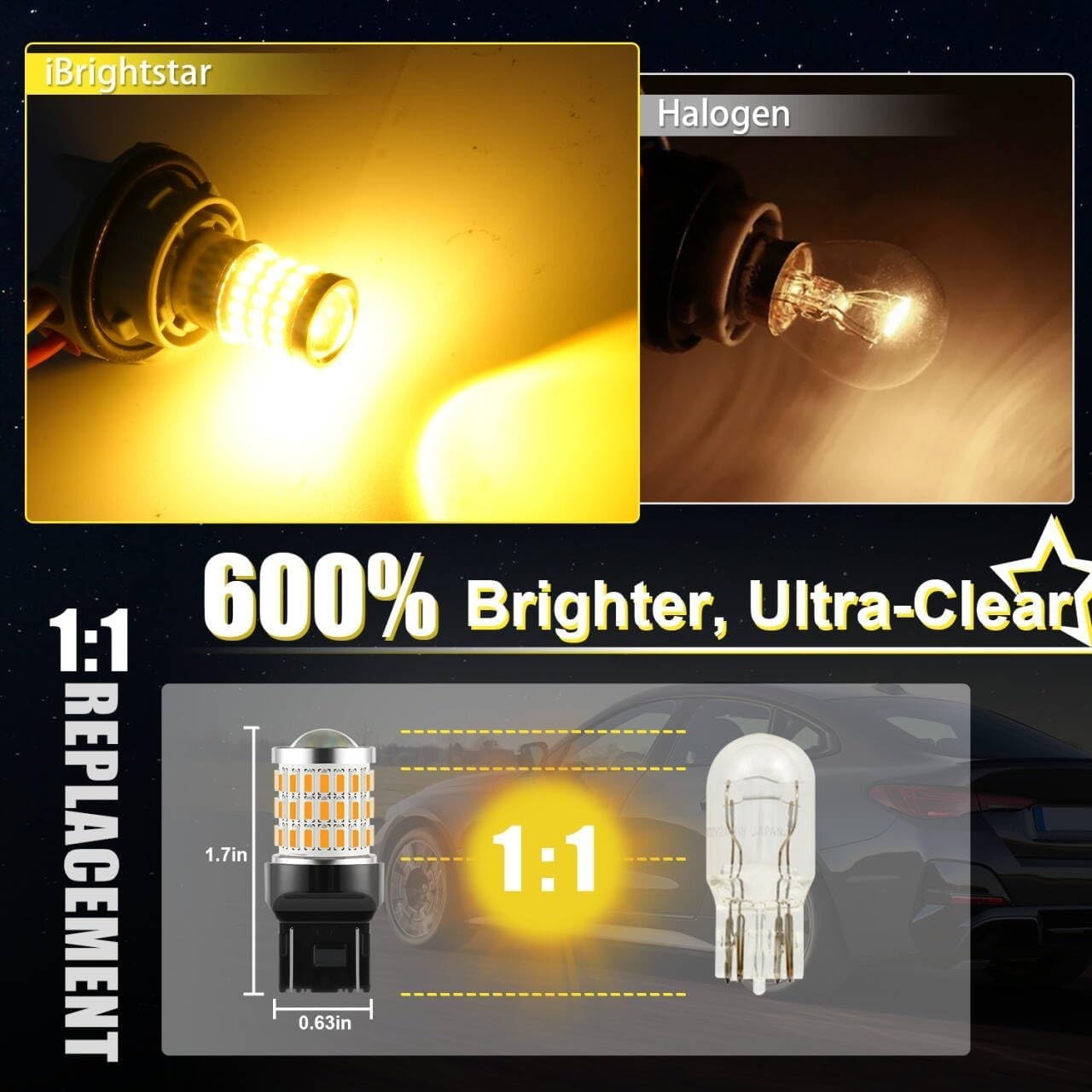 7443 LED Turn Signal Bulbs Amber Pack of 2 for Vehicle Blinker Lights