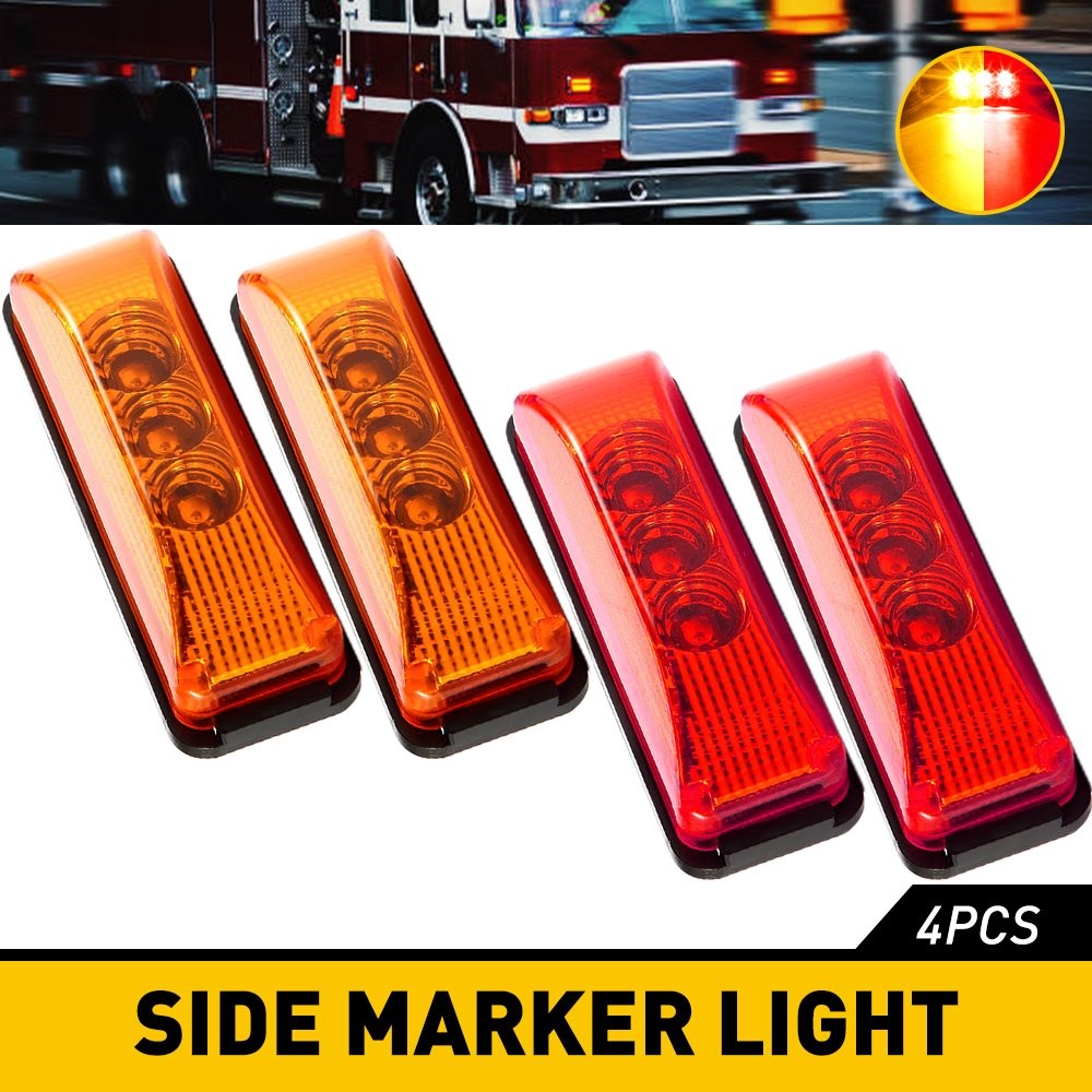 4x 3LED Side Marker Amber Lights Clearance Light Truck Trailer RV 12V Waterproof