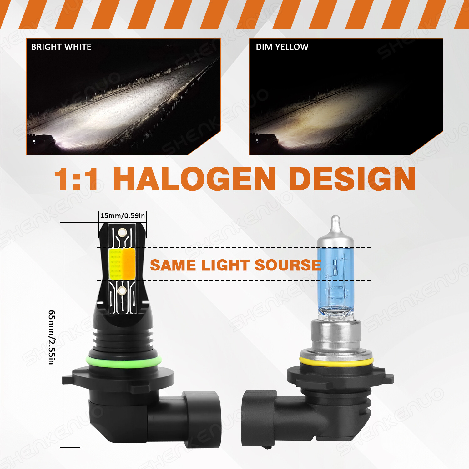 2x 9006 HB4 LED Fog Lights Bulbs Dual Color White + Yellow 2-Mode