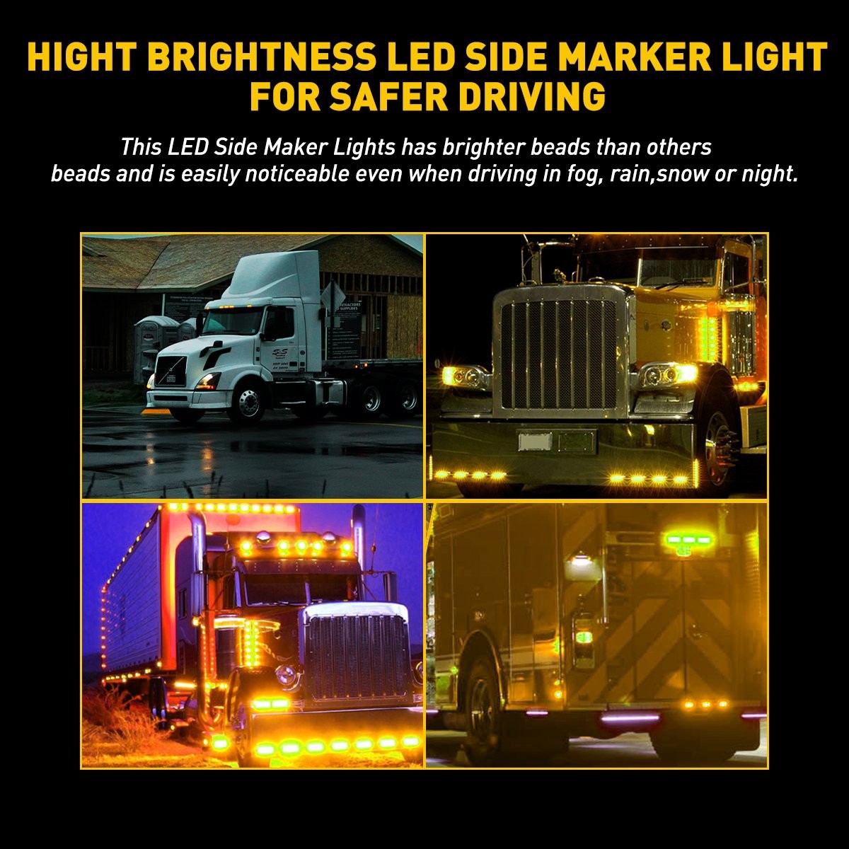 4PCS 4LED Front Rear Side Marker Clearance Indicators Light Lamp Amber + Red