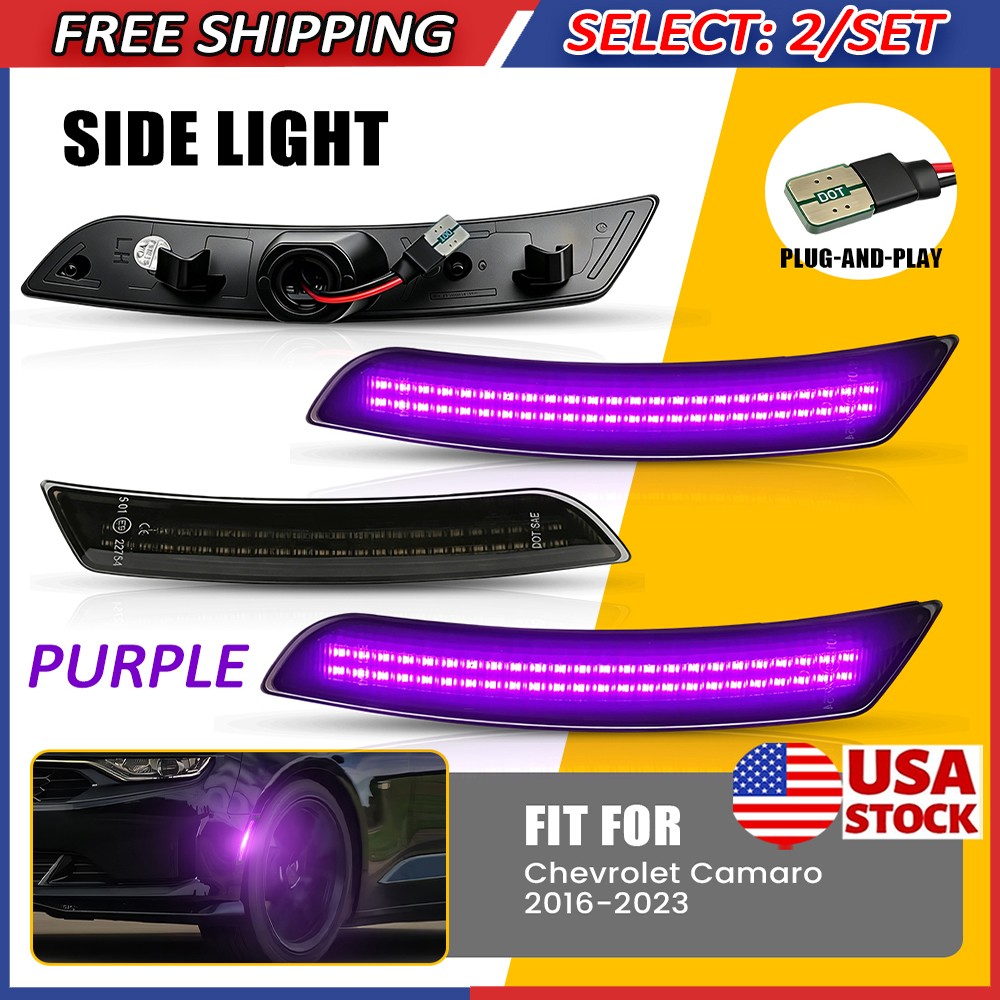 8x Right Left Dynamic Purple LED Side Marker Lights For Chevy Camaro 16 17-2023