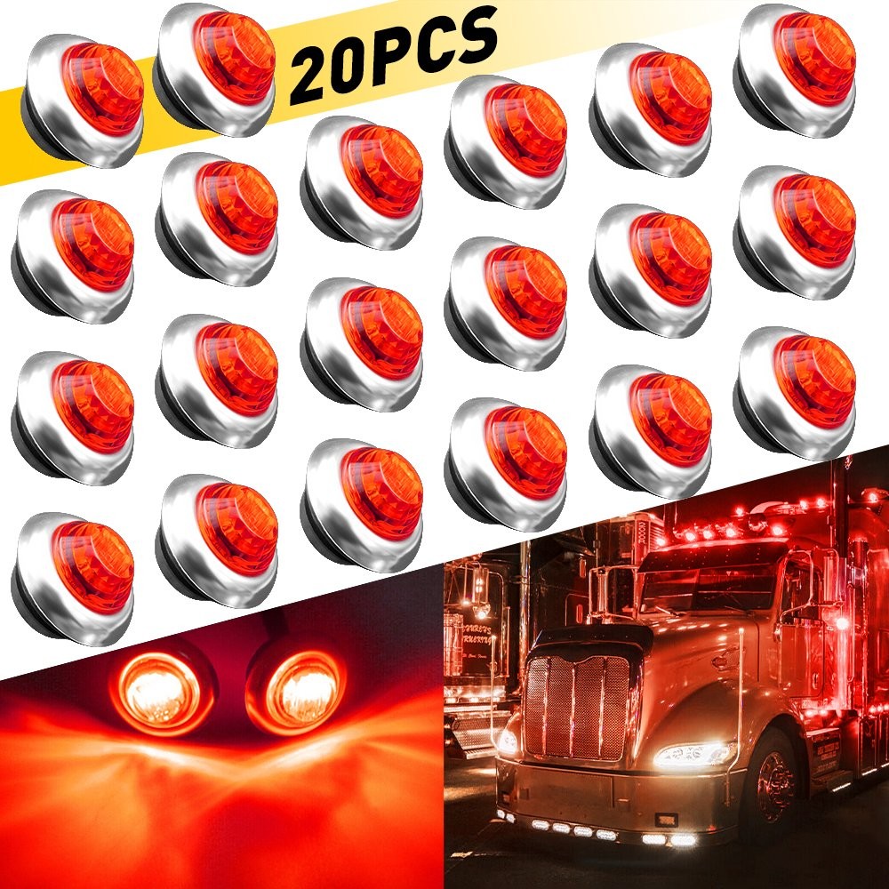3/4″ Round Red LED Side Marker Lights With Stailness Base for Truck Trailer EXC