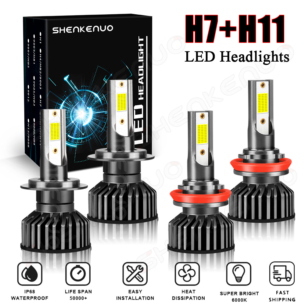 H7 H11 LED Headlights High Low Beam Conversion Kit 6000LM Bright White Bulb 4Pcs