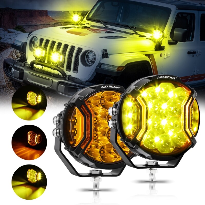 AUXBEAM 2X 5 INCH LED Side Shooter Pod SpotLights DRL Amber Driving Lights 174W