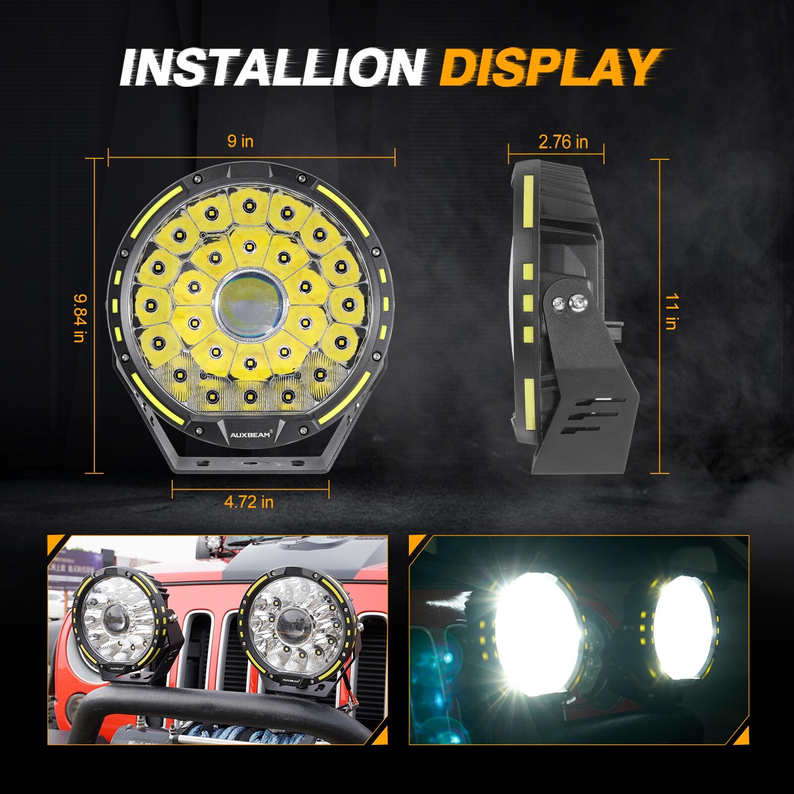 AUXBEAM 9″inch Round 360-PRO LED Work Light Pods Offroad Driving Lamps + Covers