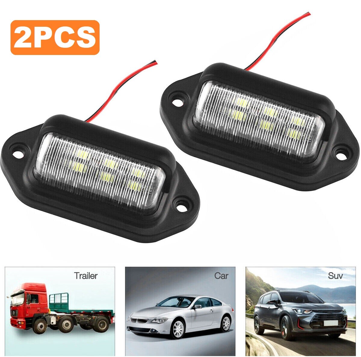 4Pcs 6 LED Car Van Rear Number Tail License Plate Light Signal Lamp PVC Plastic